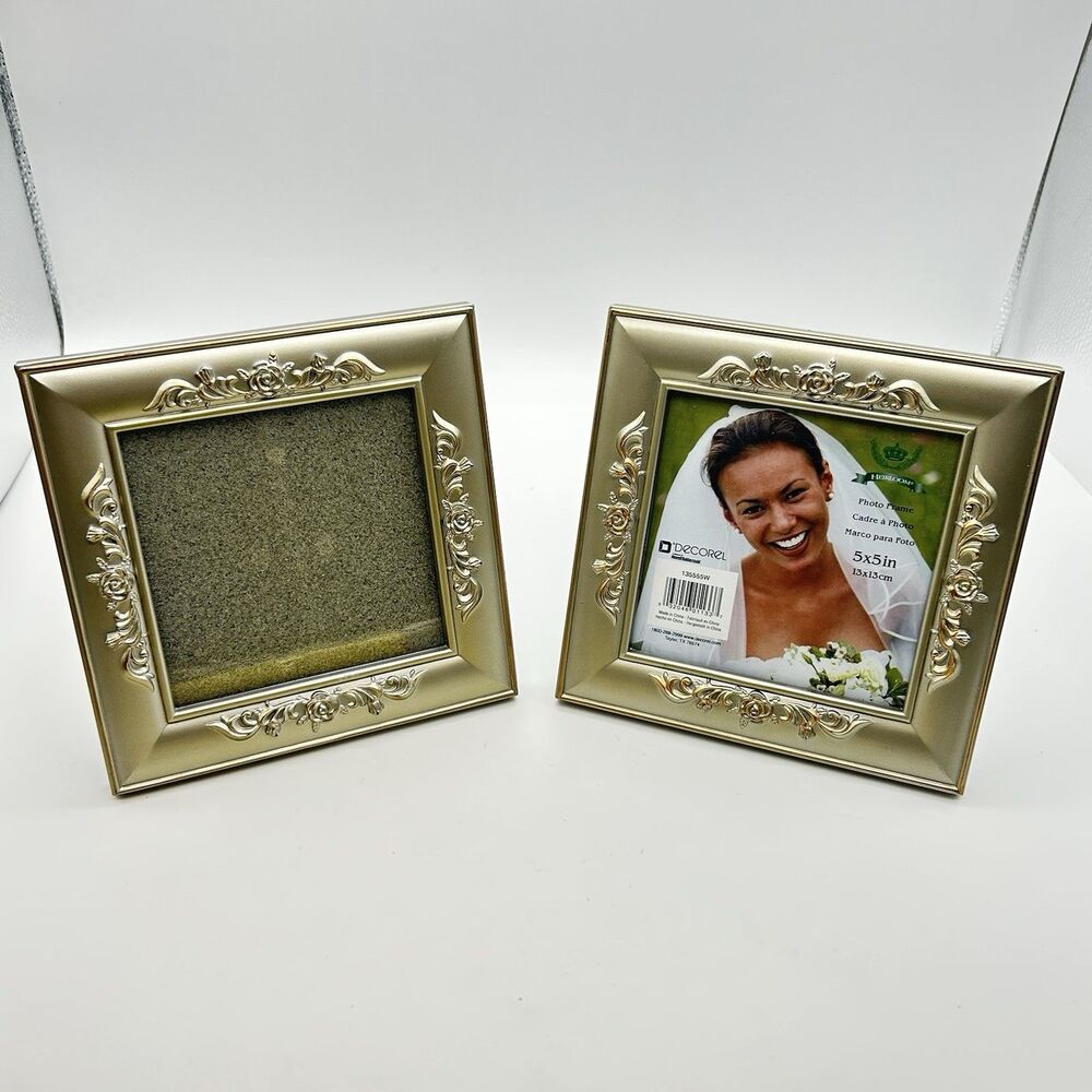 2 Gold & Green Ornate Picture Frames 5x5 Decorel Heirloom Wedding Photo Frame